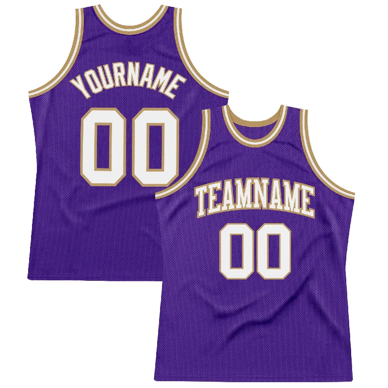 Basketball Jersey With Tournament Logo-Custom Purple White-Old Gold Authentic Throwback Basketball Jersey