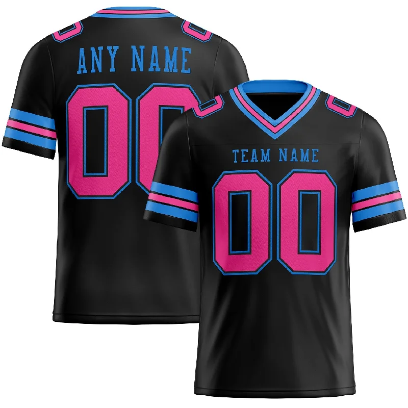 Football Jersey With Sustainable Fabric-Custom Black Pink-Powder Blue Mesh Authentic Football Jersey