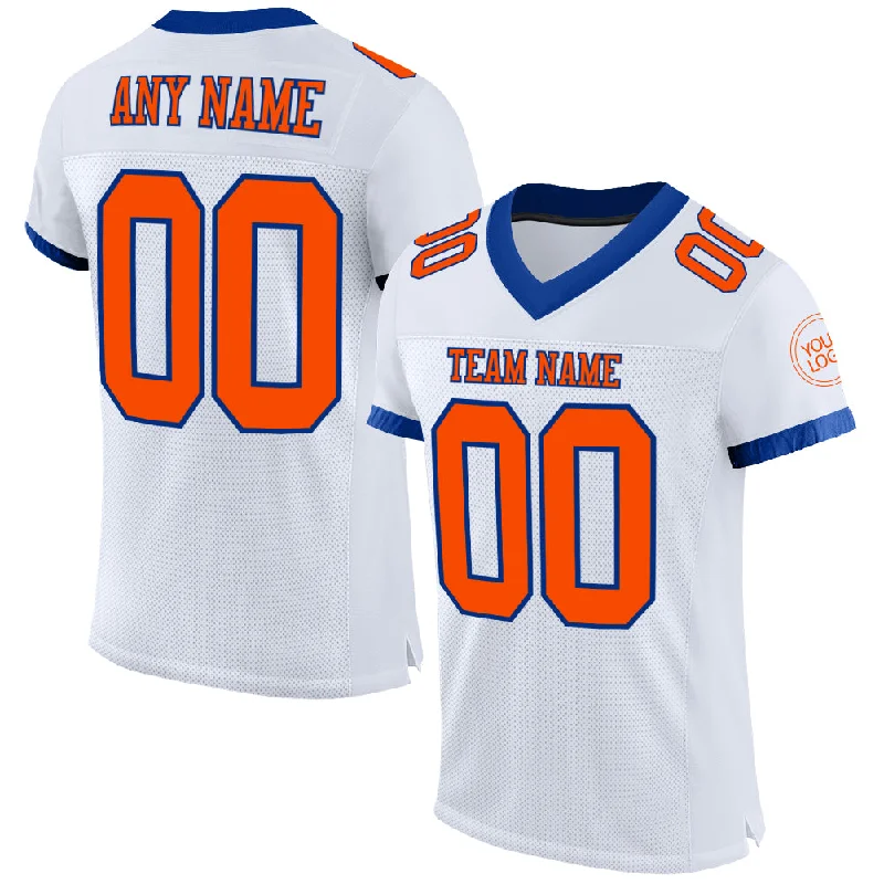 Football Jersey For Short Players-Custom White Orange-Royal Mesh Authentic Football Jersey