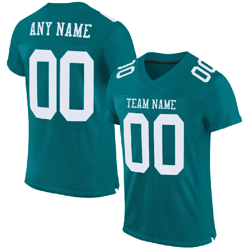 Football Jersey With Snap Button Closure-Custom Teal White Mesh Authentic Football Jersey