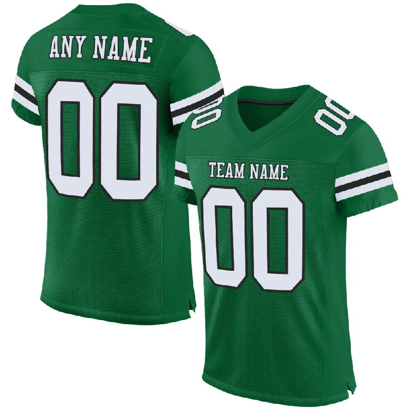 Football Jersey For Winter Training-Custom Kelly Green White-Black Mesh Authentic Football Jersey