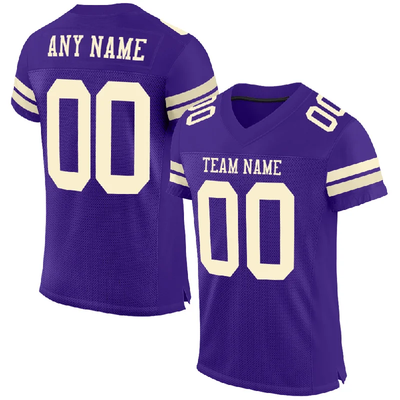 Football Jersey With Shock-Absorbing Padding-Custom Purple Cream Mesh Authentic Football Jersey