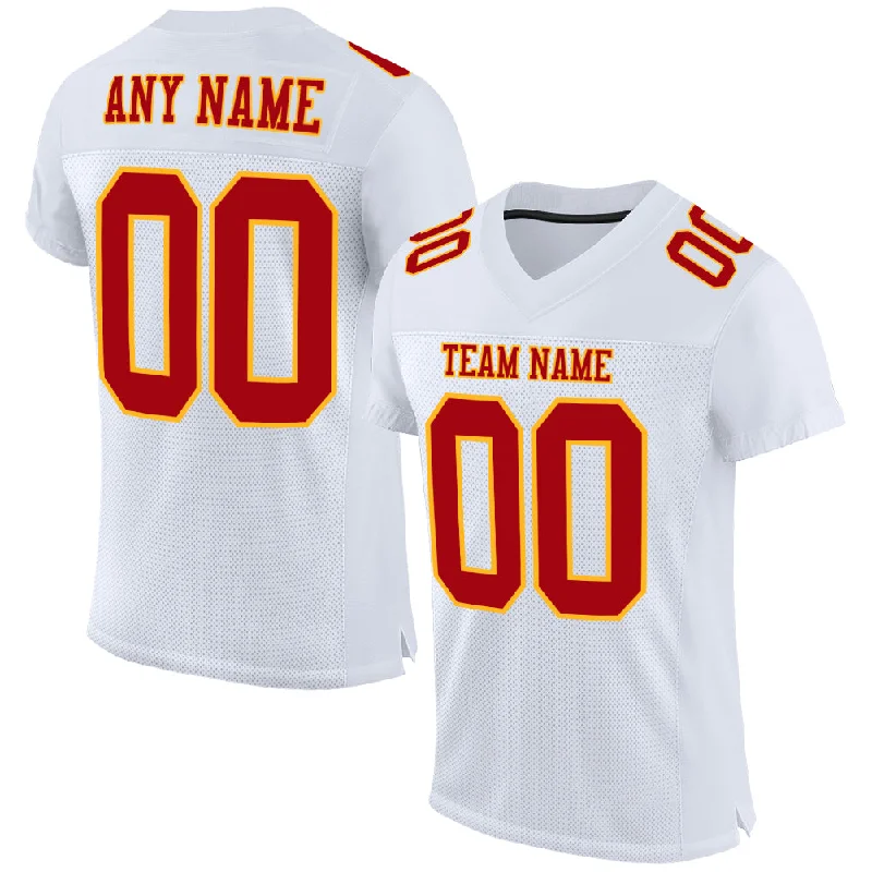 Football Jersey With Hip-Hop Vibe-Custom White Red-Gold Mesh Authentic Football Jersey