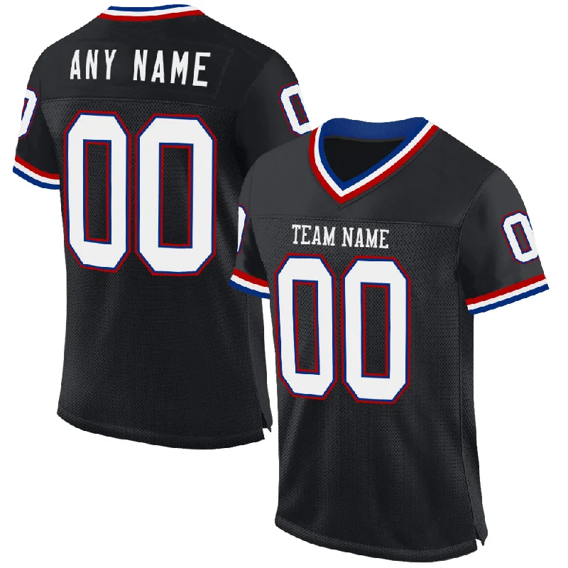 Football Jersey With Tie-Dye Design-Custom Black Royal-Red Mesh Authentic Throwback Football Jersey