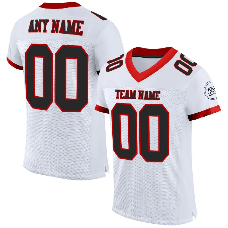 Football Jersey With Matching Shorts-Custom White Black-Red Mesh Authentic Football Jersey