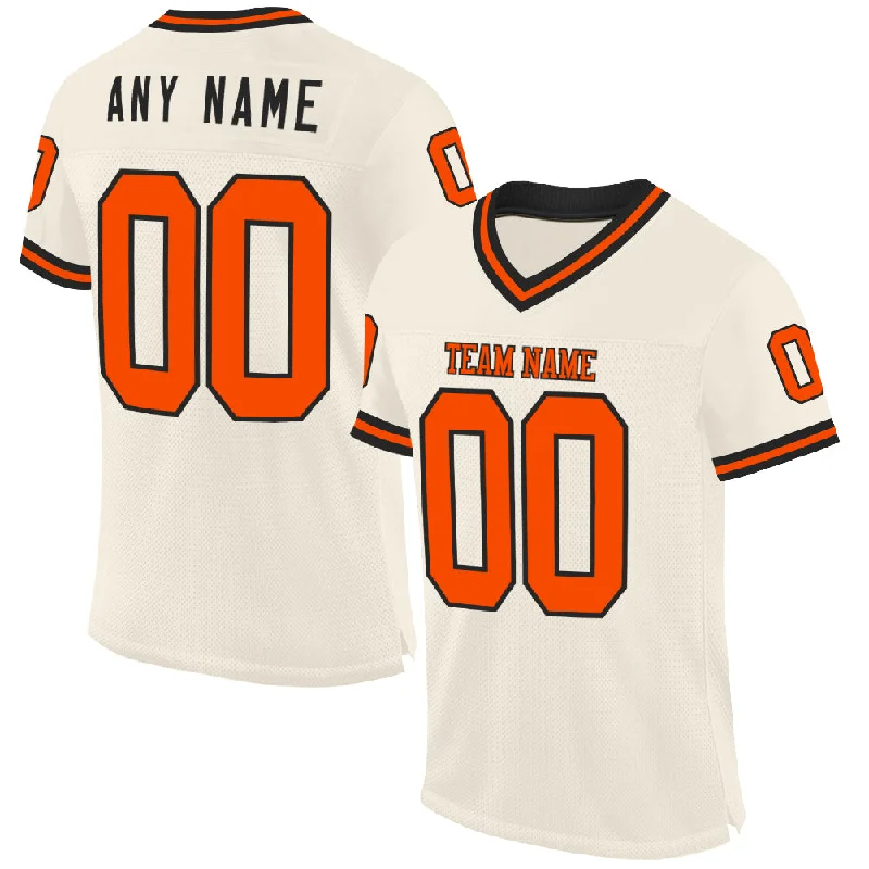 Football Jersey With Padded Shoulders-Custom Cream Orange-Black Mesh Authentic Throwback Football Jersey