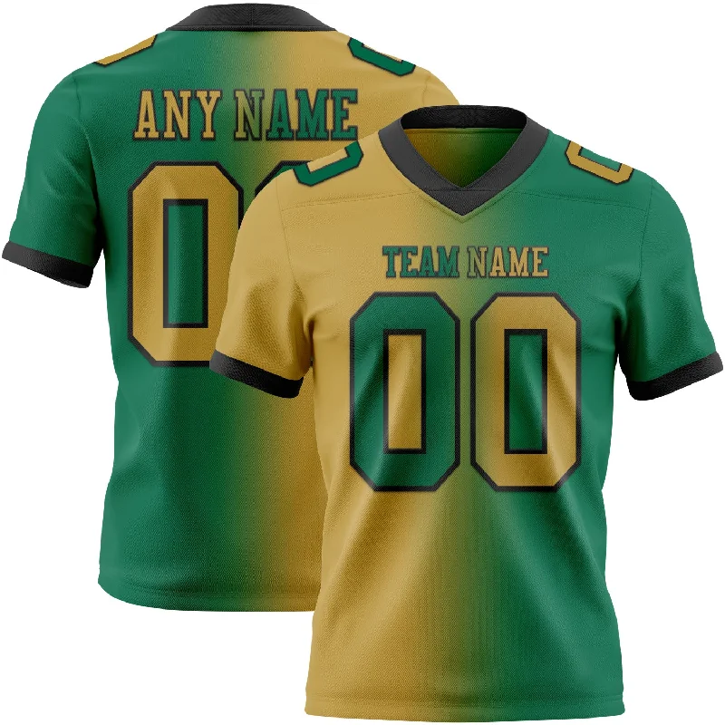 Football Jersey With Motivational Messages-Custom Kelly Green Old Gold-Black Mesh Authentic Gradient Fashion Football Jersey