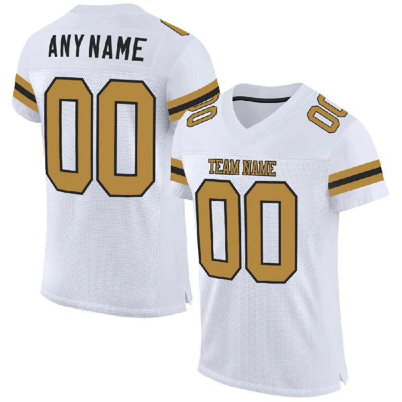 Football Jersey With Energy Return Fabric-Custom White Old Gold-Black Mesh Authentic Football Jersey