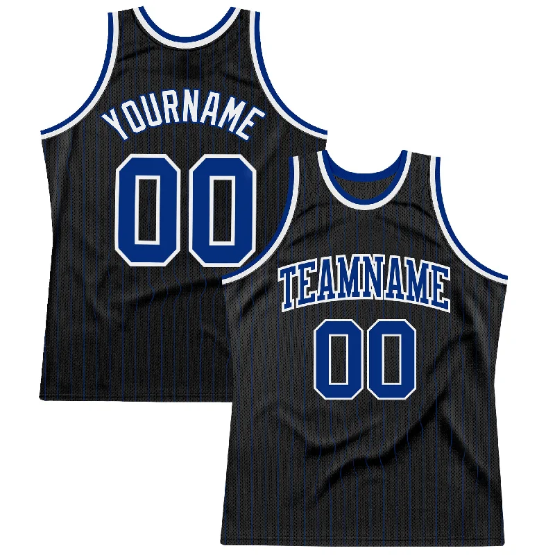 Basketball Jersey With Sustainable Fabric-Custom Black Royal Pinstripe Royal-White Authentic Basketball Jersey