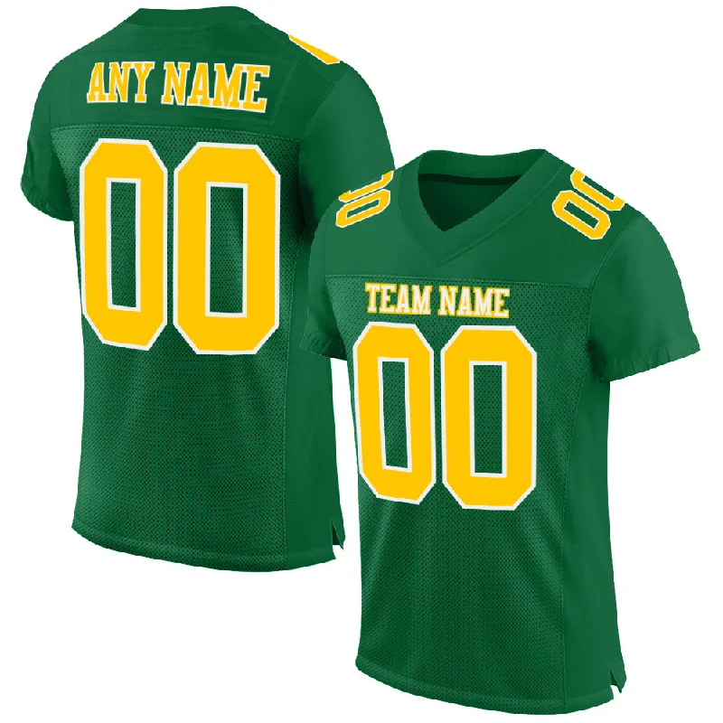 Football Jersey With Built-In Tank Top-Custom Kelly Green Gold-White Mesh Authentic Football Jersey