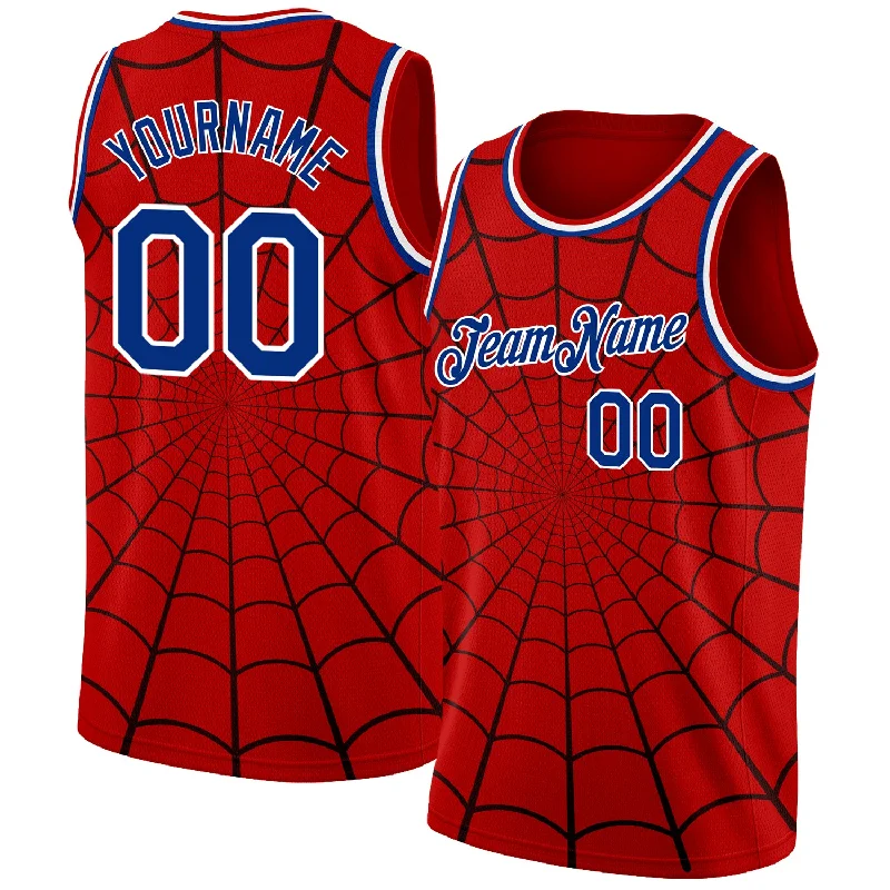 Basketball Jersey With Exclusive Branding-Custom Red Royal-White 3D Pattern Design Spider Web Authentic Basketball Jersey