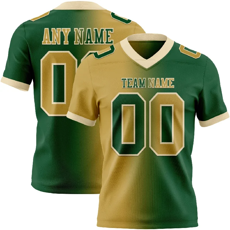 Football Jersey With Secure Zip Pocket-Custom Green Old Gold-Cream Mesh Authentic Gradient Fashion Football Jersey