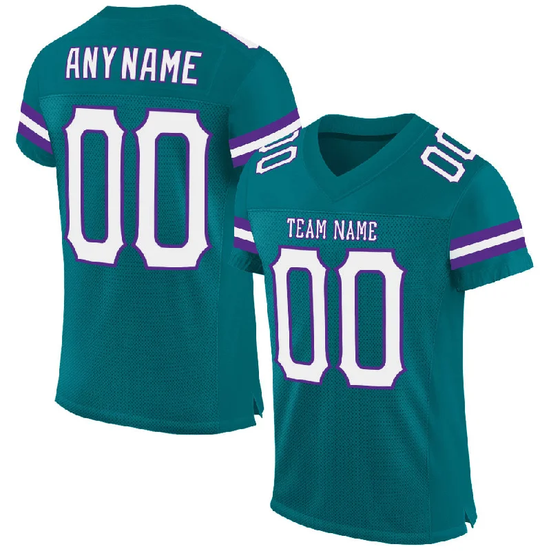 Football Jersey With Stripes-Custom Teal White-Purple Mesh Authentic Football Jersey