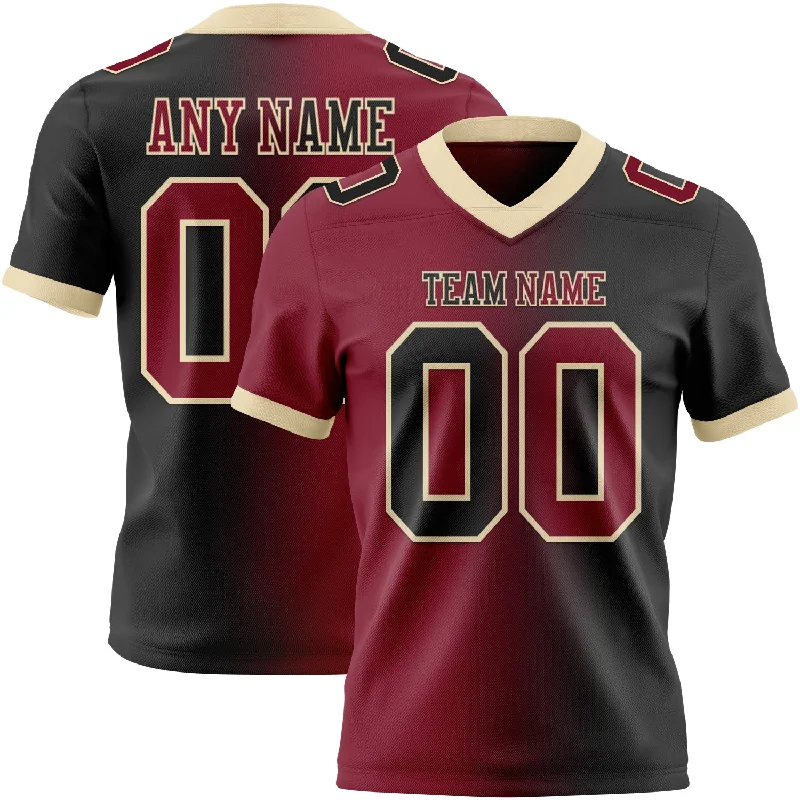 Football Jersey For Women-Custom Black Crimson-Cream Mesh Authentic Gradient Fashion Football Jersey