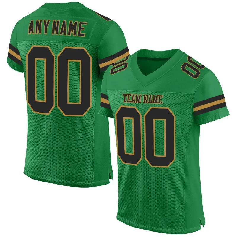 Football Jersey For Coaches-Custom Grass Green Black-Old Gold Mesh Authentic Football Jersey