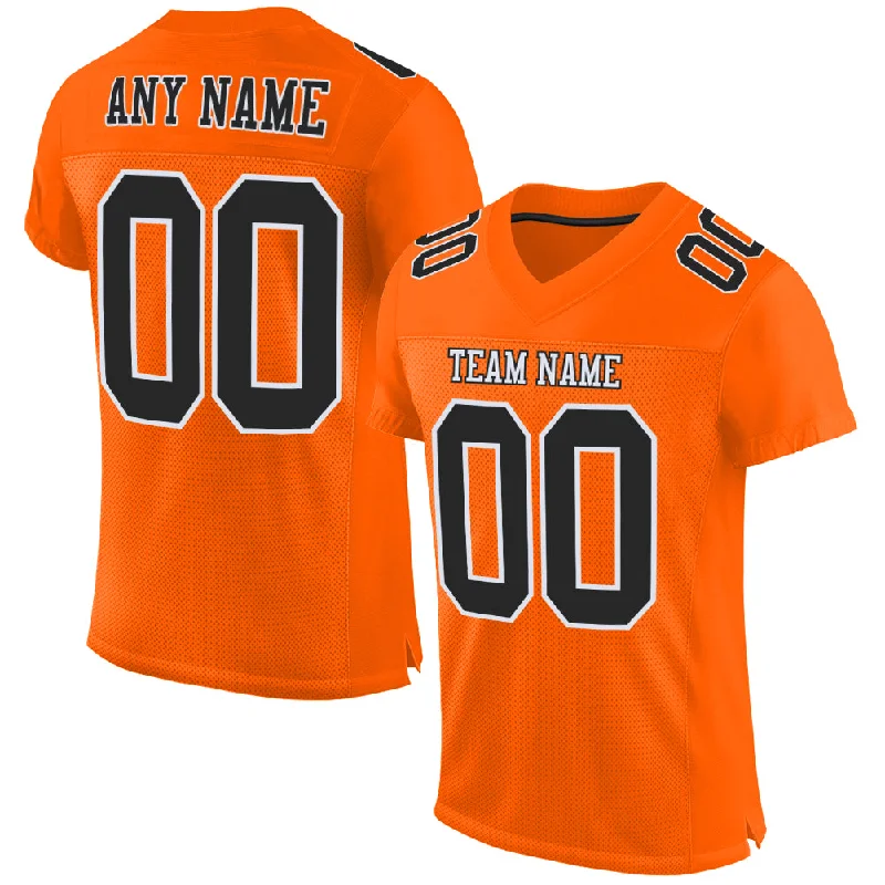 Football Jersey With Iconic Number-Custom Orange Black-White Mesh Authentic Football Jersey