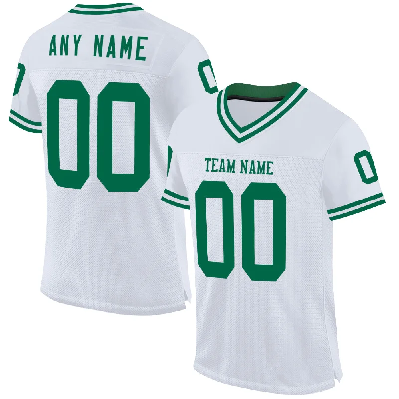 Football Jersey For Indoor Matches-Custom White Kelly Green Mesh Authentic Throwback Football Jersey