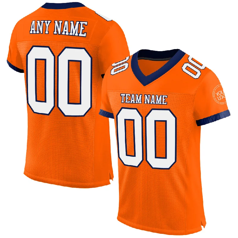 Football Jersey With Anti-Odor Treatment-Custom Orange White-Navy Mesh Authentic Football Jersey