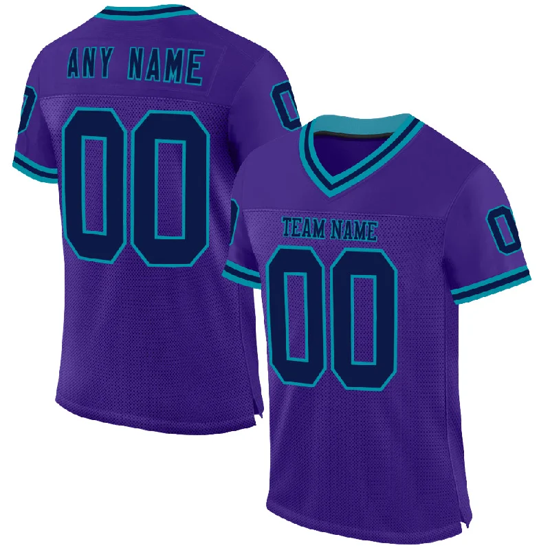 Football Jersey With Tie-Dye Design-Custom Purple Navy-Teal Mesh Authentic Throwback Football Jersey