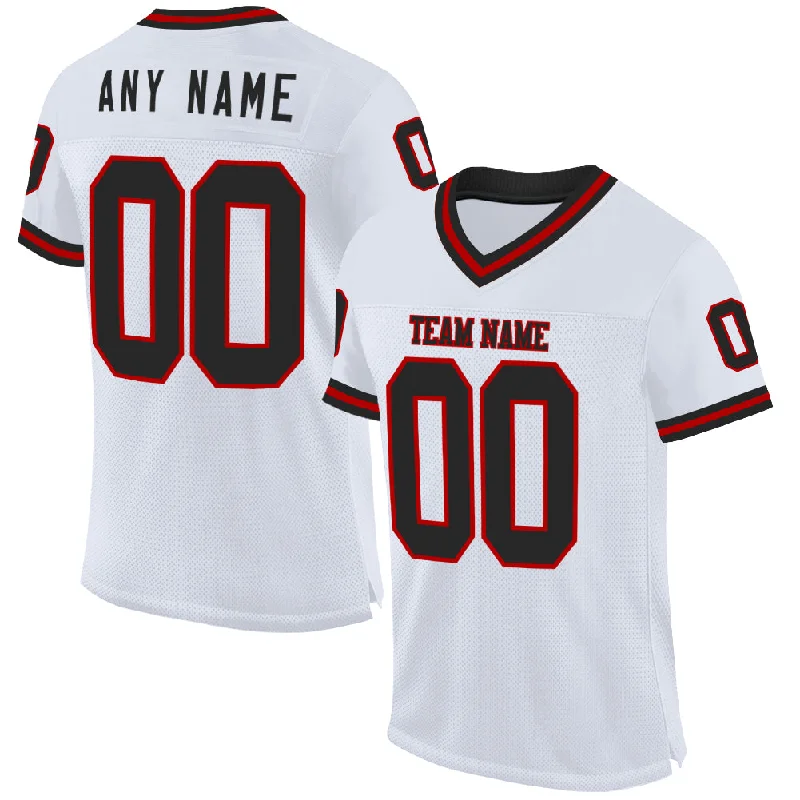 Football Jersey For Fast Players-Custom White Black-Red Mesh Authentic Throwback Football Jersey