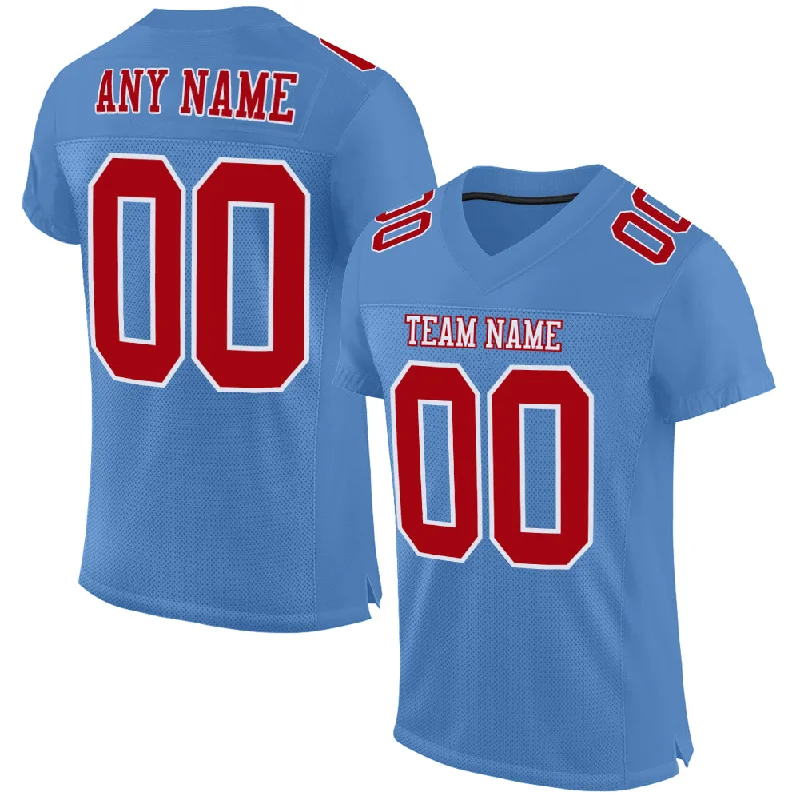 Football Jersey With Double Stitching-Custom Light Blue Red-White Mesh Authentic Football Jersey