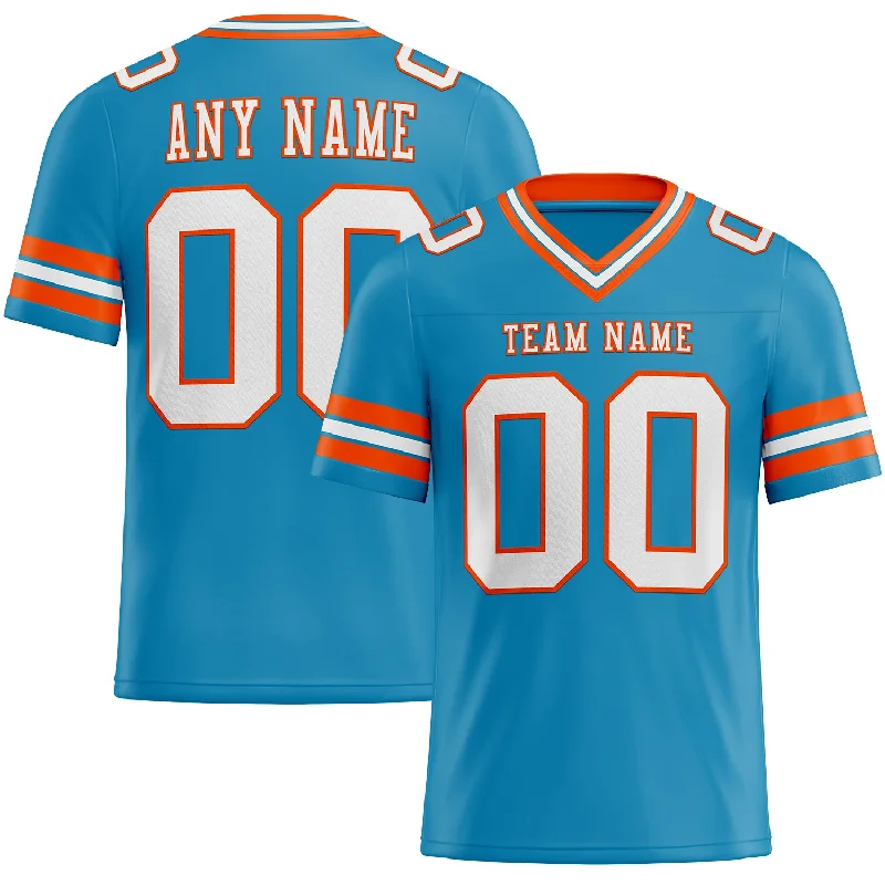 Football Jersey With Performance Fabric-Custom Panther Blue White-Orange Mesh Authentic Football Jersey