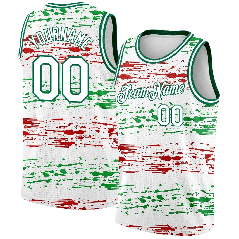 Basketball Jersey With Retro Design-Custom White Kelly Green-Red 3D Mexico Authentic Basketball Jersey