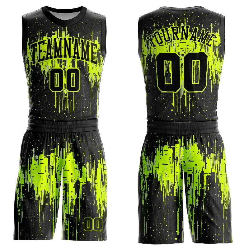 Basketball Jersey With Classic NBA Style-Custom Black Neon Green Round Neck Sublimation Basketball Suit Jersey