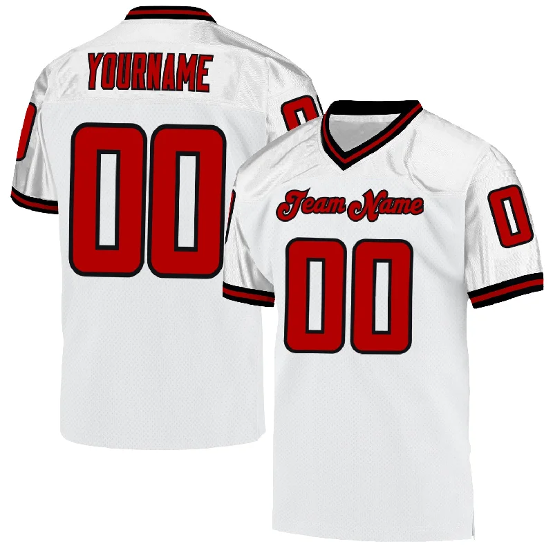 Football Jersey With Tear-Resistant Fabric-Custom White Red-Black Mesh Authentic Throwback Football Jersey