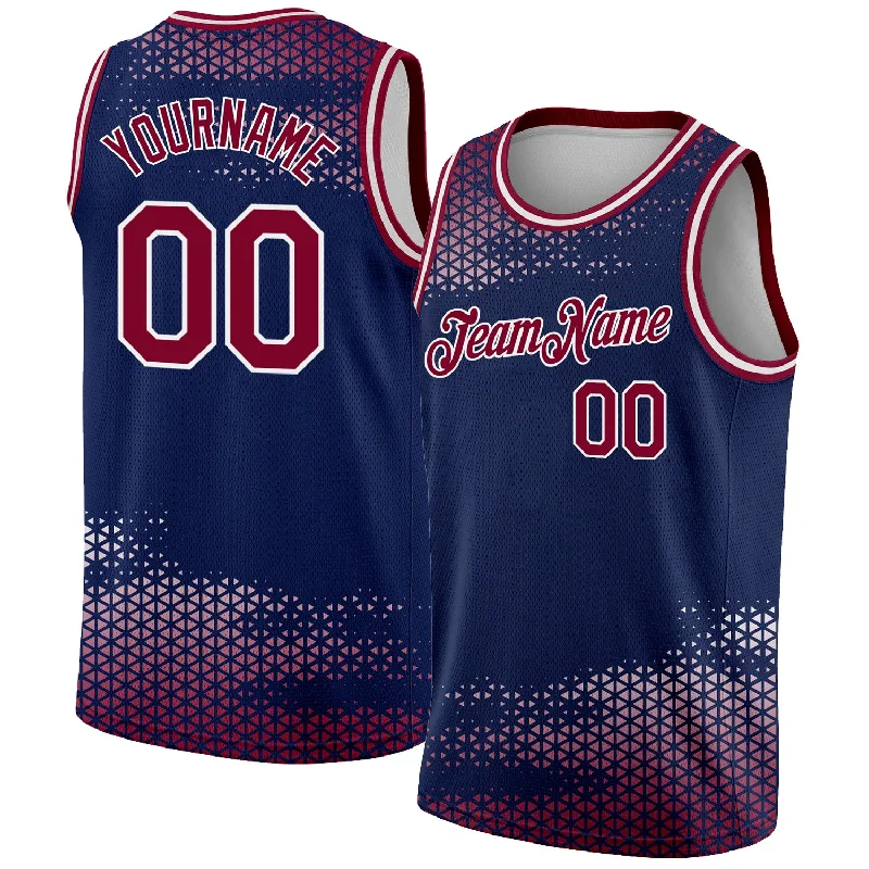 Basketball Jersey With Temperature Control-Custom Navy Maroon-White Triangle Shapes Authentic City Edition Basketball Jersey