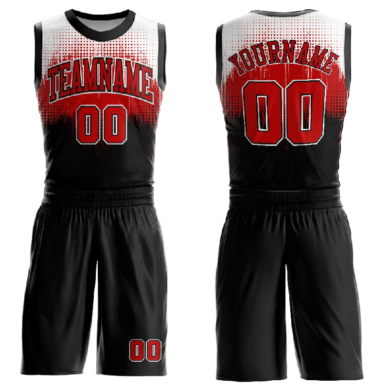 Basketball Jersey With Camo Print-Custom Black Red-White Round Neck Sublimation Basketball Suit Jersey