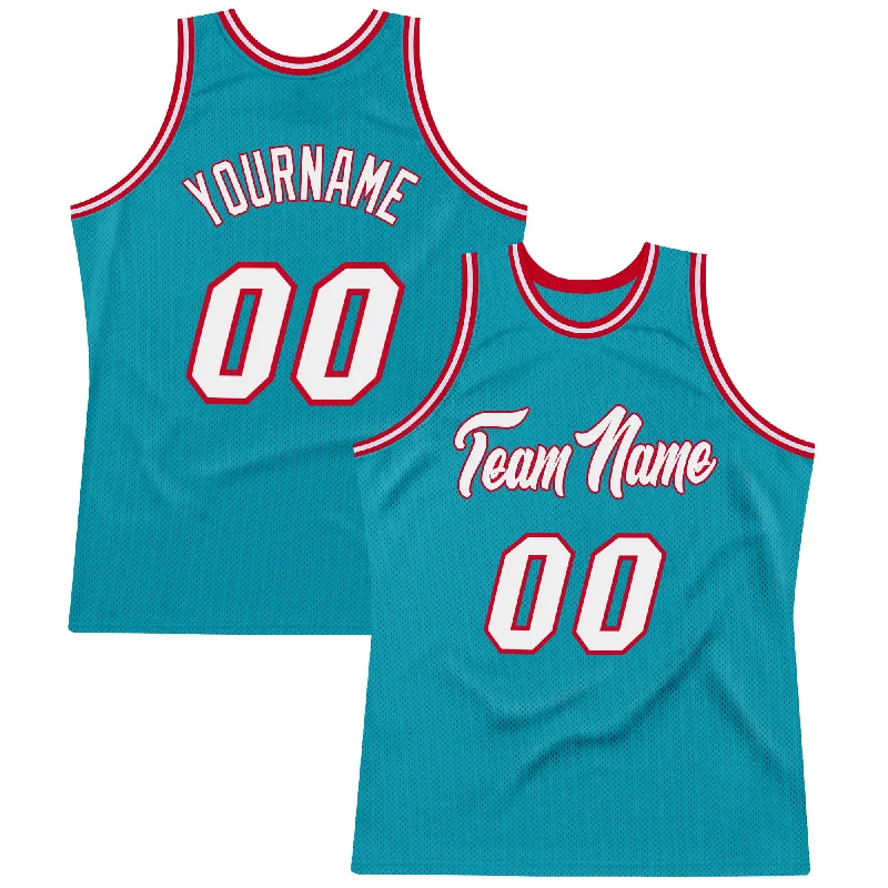 Basketball Jersey With Energy Return Fabric-Custom Teal White-Red Authentic Throwback Basketball Jersey