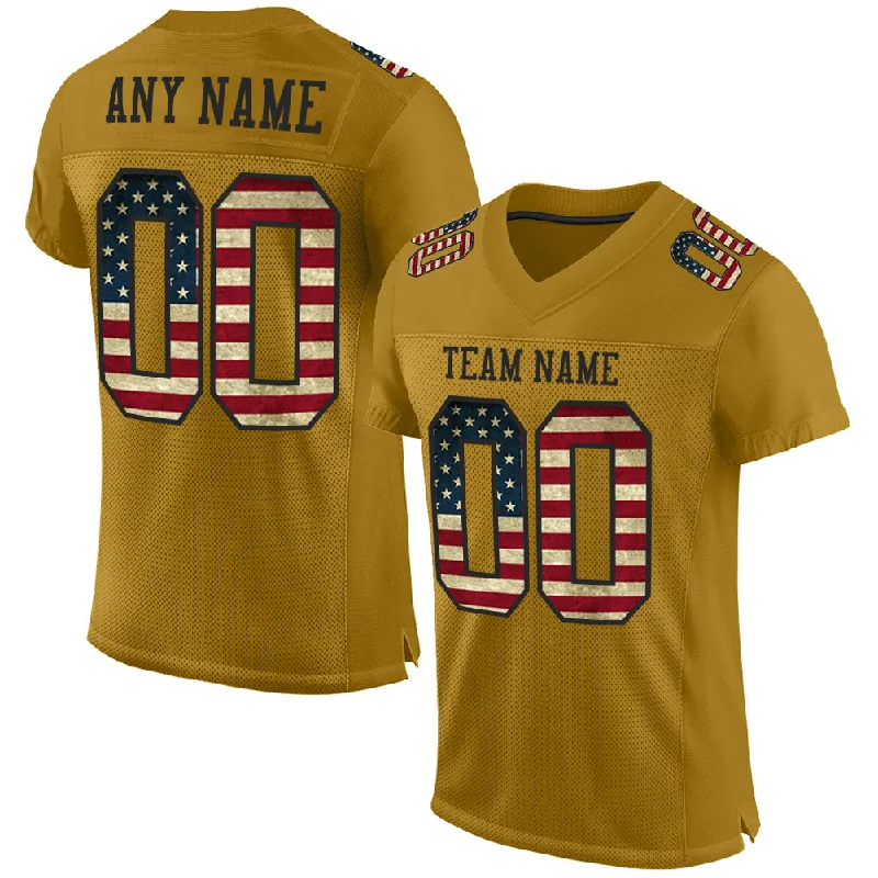 Football Jersey With Classic Fit-Custom Old Gold Vintage USA Flag-Black Mesh Authentic Football Jersey