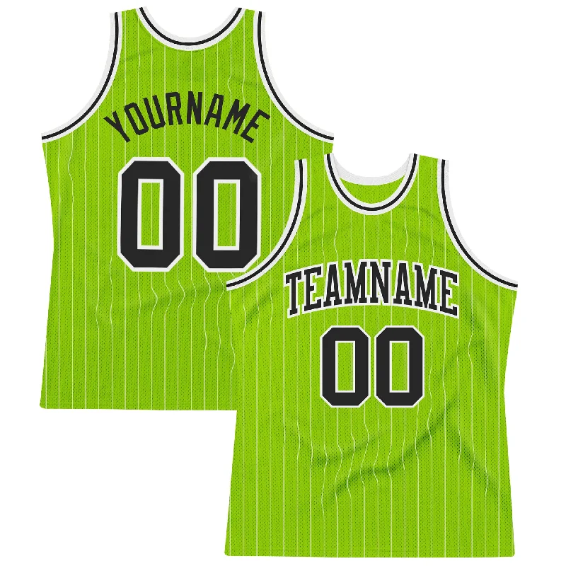 Basketball Jersey With Tie-Dye Design-Custom Neon Green White Pinstripe Black-White Authentic Basketball Jersey