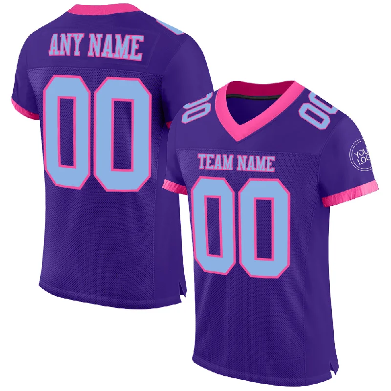 Football Jersey With Short Sleeves-Custom Purple Light Blue-Pink Mesh Authentic Football Jersey