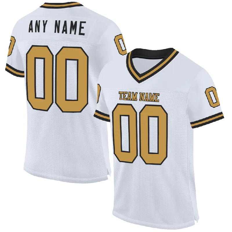 Football Jersey With Ventilated Side Panels-Custom White Old Gold-Black Mesh Authentic Throwback Football Jersey