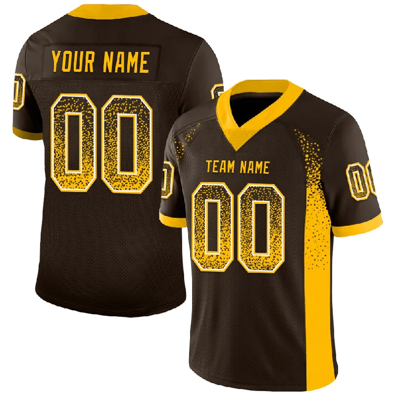 Football Jersey With Throwback Style-Custom Brown Gold-White Mesh Drift Fashion Football Jersey