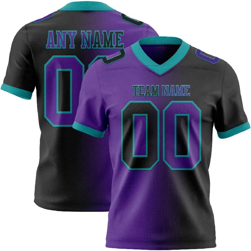 Football Jersey With Ergonomic Fit-Custom Black Purple-Teal Mesh Authentic Gradient Fashion Football Jersey