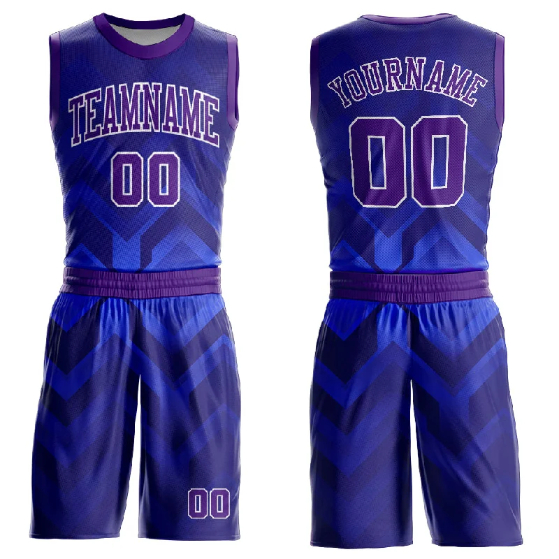 Basketball Jersey With High Durability-Custom Royal Purple-White Round Neck Sublimation Basketball Suit Jersey