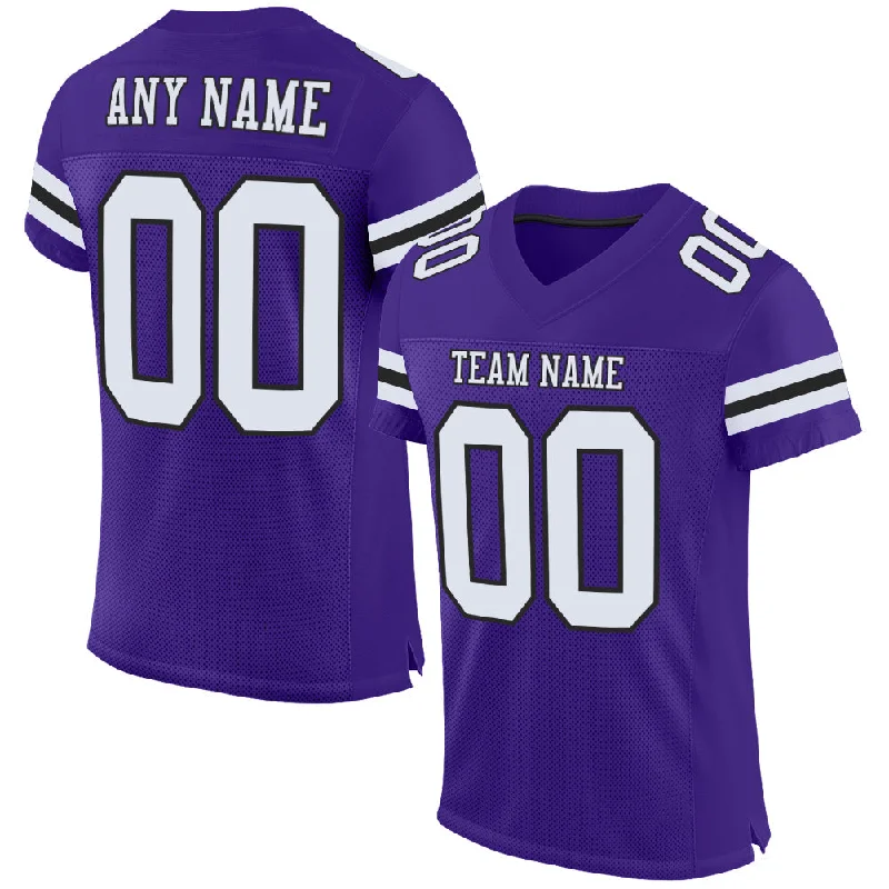 Football Jersey With Lightweight Material-Custom Purple White-Black Mesh Authentic Football Jersey