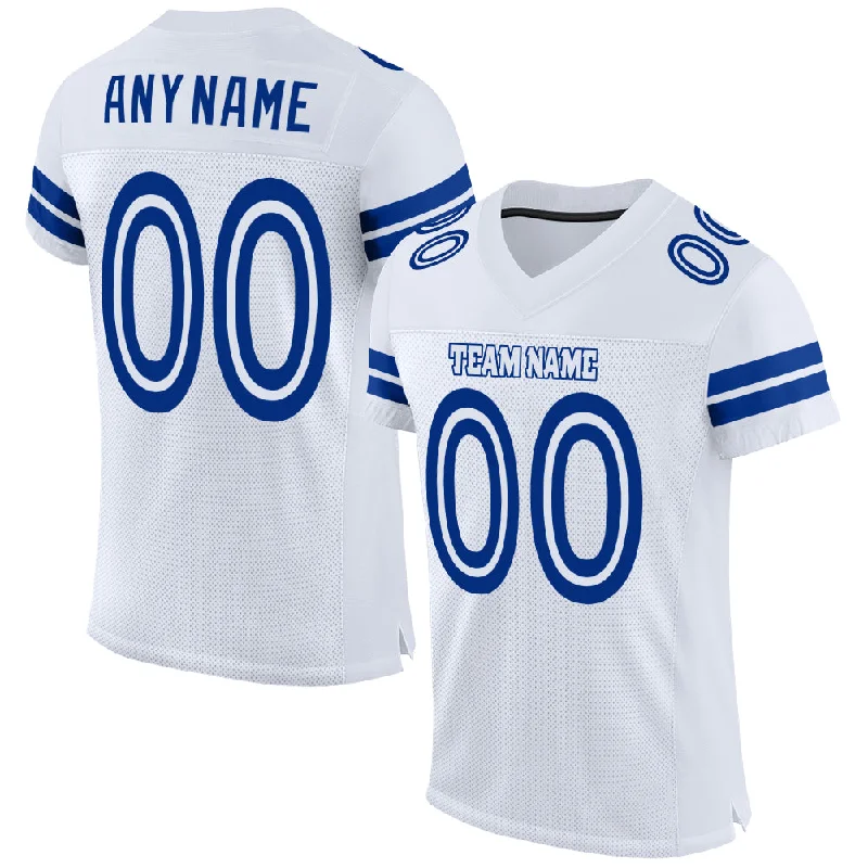 Football Jersey With Player Nicknames-Custom White White-Royal Mesh Authentic Football Jersey