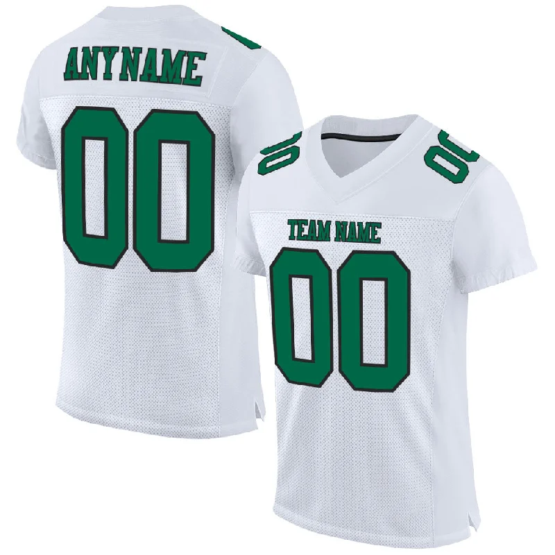 Football Jersey With Metallic Foil Details-Custom White Kelly Green-Black Mesh Authentic Football Jersey