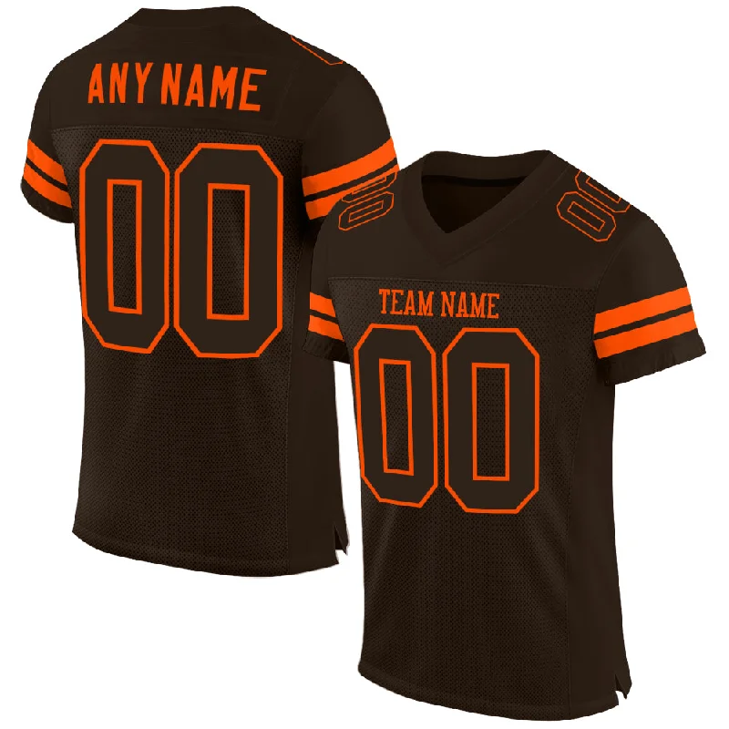 Football Jersey For Coaches-Custom Brown Brown-Orange Mesh Authentic Football Jersey