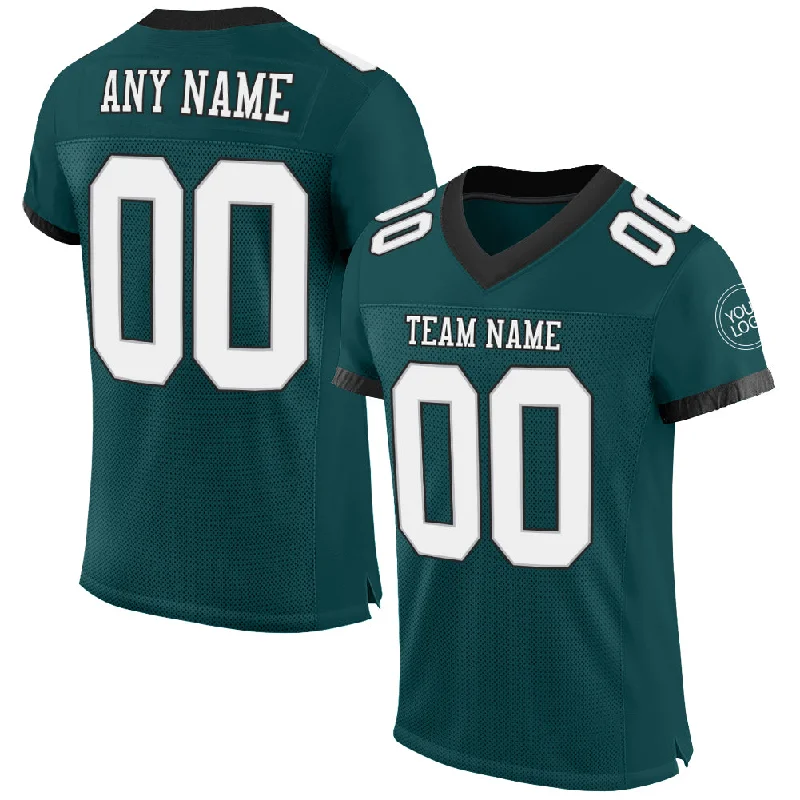 Football Jersey With Funny Slogans-Custom Midnight Green White Gray-Black Mesh Authentic Football Jersey