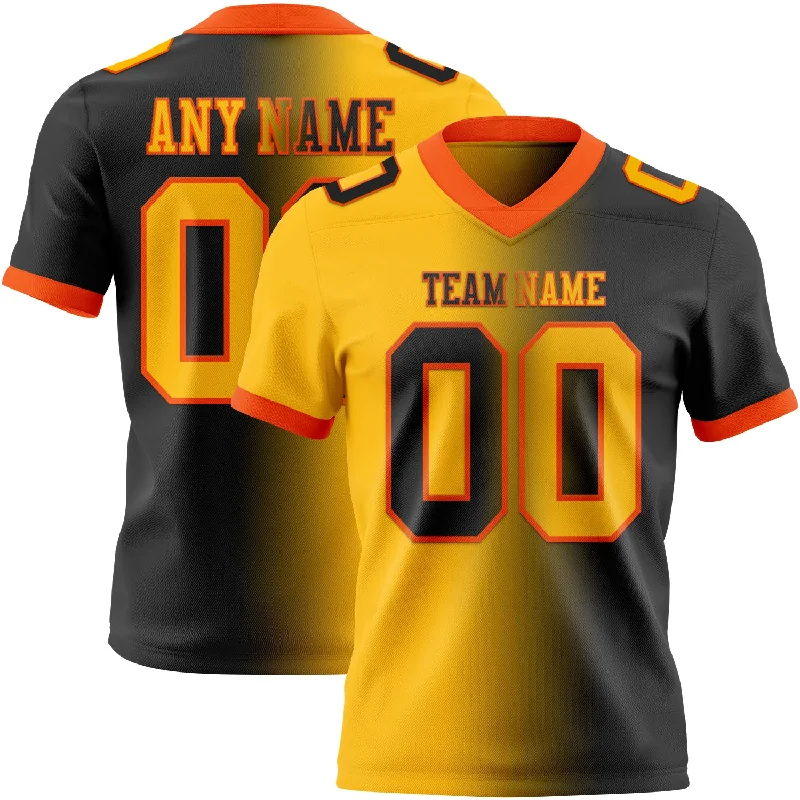 Football Jersey For Quarterbacks-Custom Black Gold-Orange Mesh Authentic Gradient Fashion Football Jersey