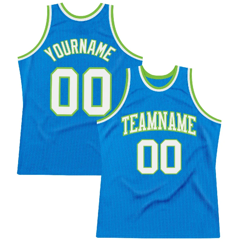 Basketball Jersey With Retro Design-Custom Blue White-Neon Green Authentic Throwback Basketball Jersey