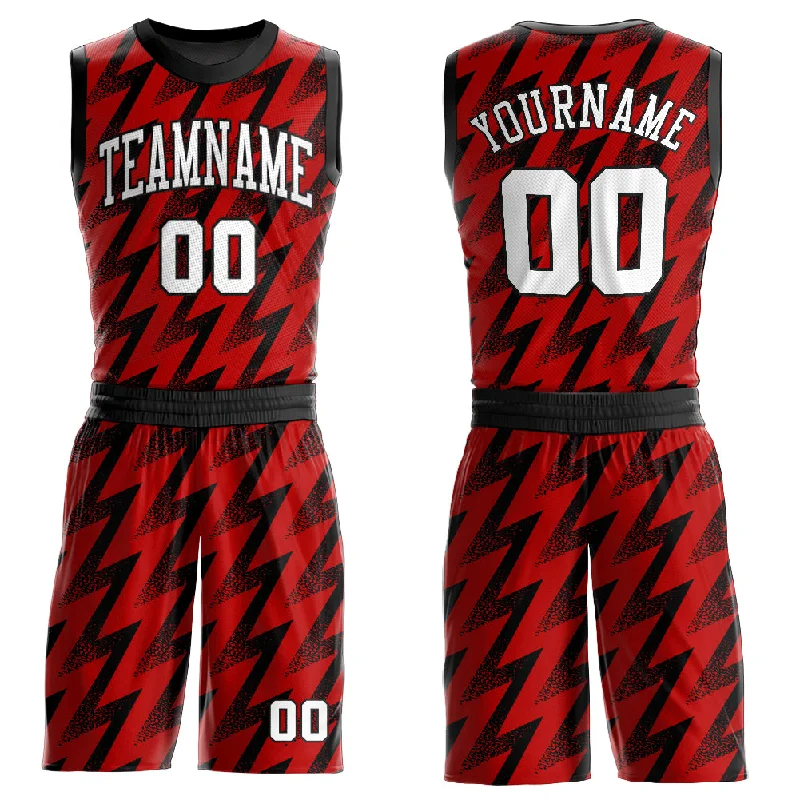 Basketball Jersey With Custom Number-Custom Red White-Black Round Neck Sublimation Basketball Suit Jersey