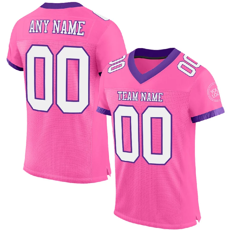 Football Jersey With Performance Fabric-Custom Pink White-Purple Mesh Authentic Football Jersey