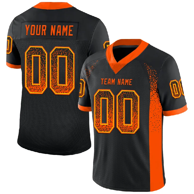 Football Jersey With Limited Edition Design-Custom Black Orange-Yellow Mesh Drift Fashion Football Jersey