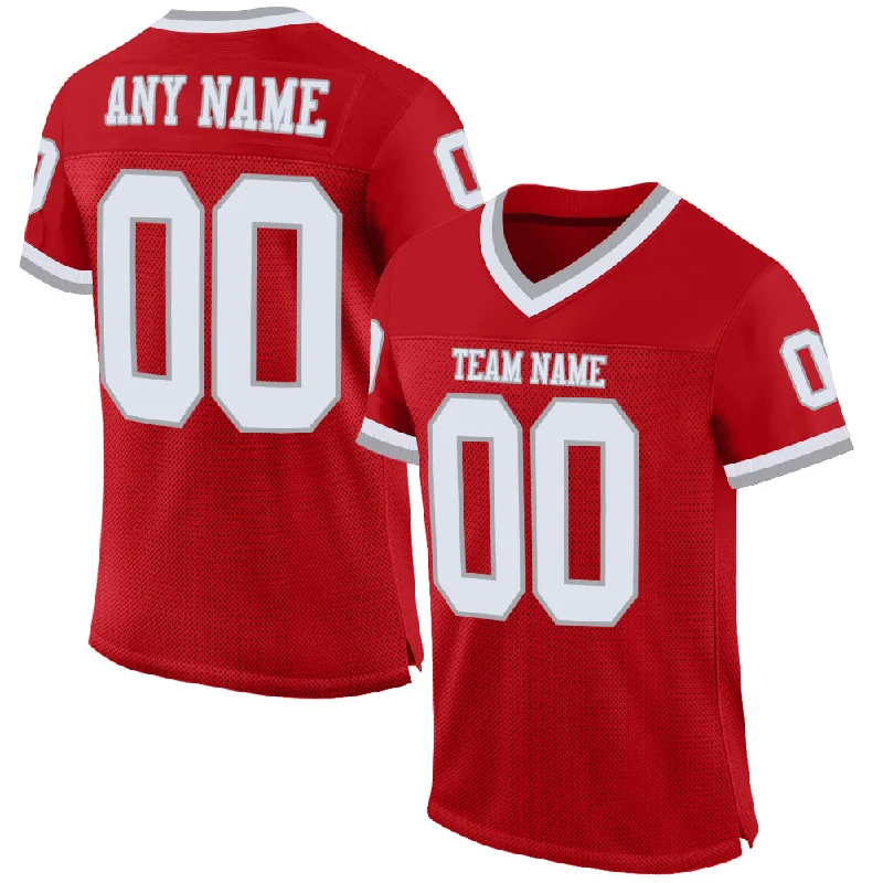 Football Jersey For Coaches-Custom Red White-Gray Mesh Authentic Throwback Football Jersey